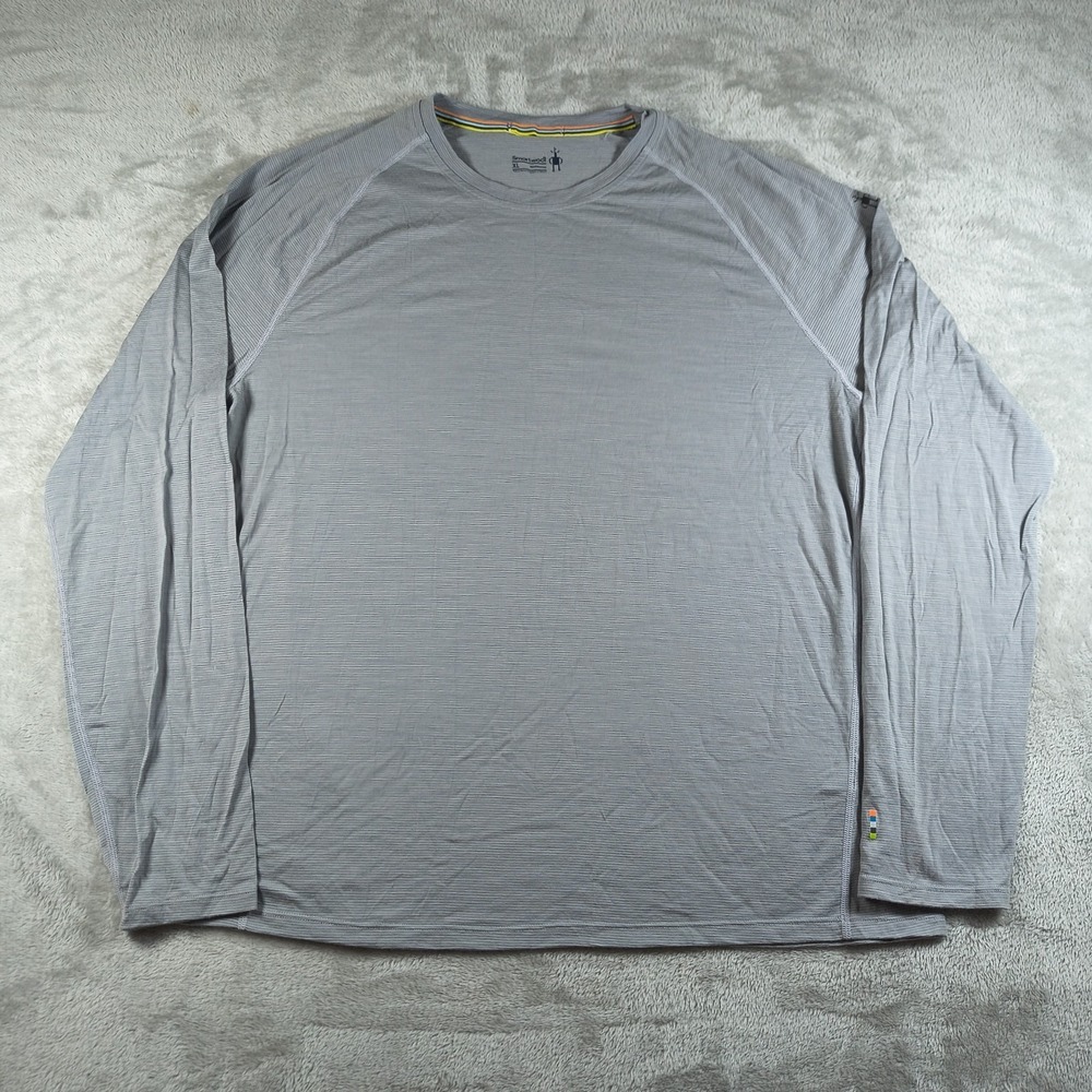 Smartwool Shirt Mens XL Gray Striped Long Sleeve Performance Merino Wool Blend